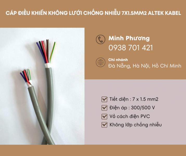 Cáp tín hiệu không chống nhiễu 7x1.5mm2 Altek Kabel phân phối Huế, Nghệ An