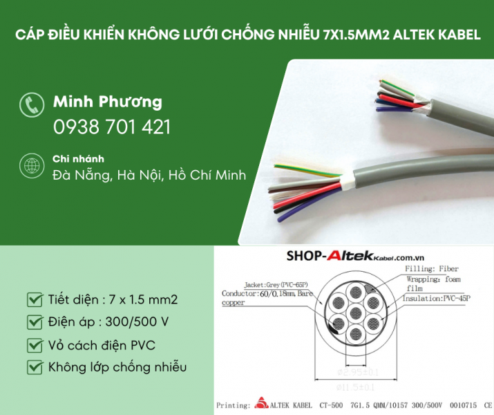 Cáp tín hiệu không chống nhiễu 7x1.5mm2 Altek Kabel phân phối Huế, Nghệ An