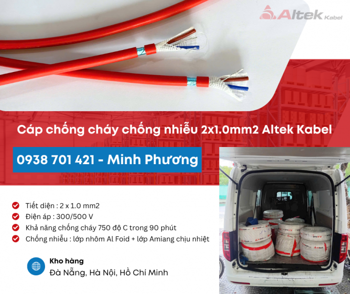Cáp chống cháy chống nhiễu 2x1.0mm2 Altek Kabel giao Đà Nẵng, Quảng Nam, Huế