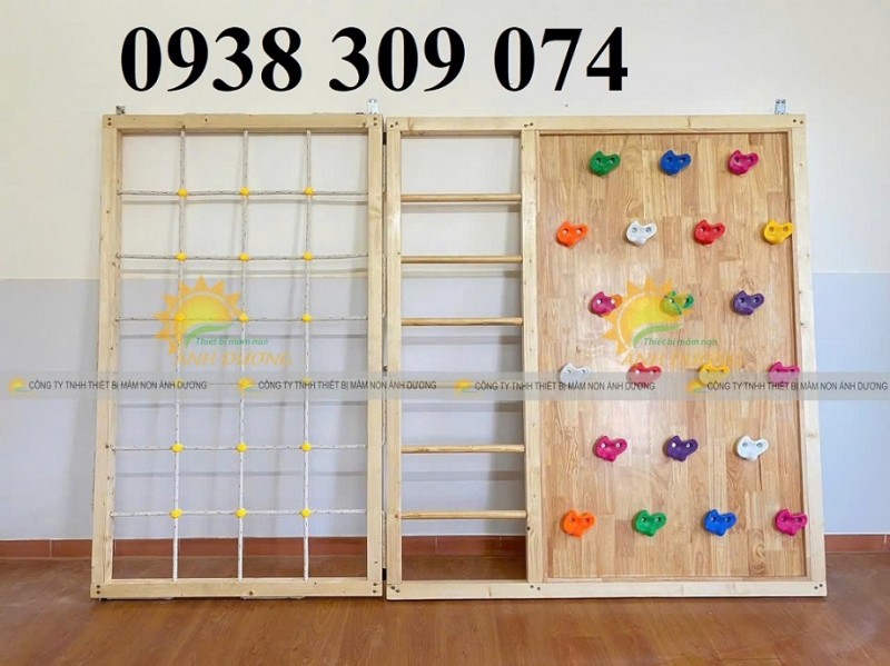 Vách leo núi trẻ em và thang leo vận động gỗ cho bé mầm non