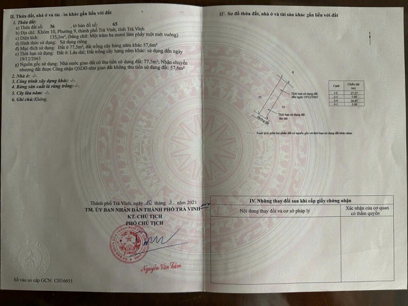 CHÍNH CHỦ CẦN BÁN LÔ ĐẤT CÓ VỊ TRÍ ĐẸP TẠI PHƯỜNG 9 - TP.TRÀ VINH - TỈNH TRÀ VINH.