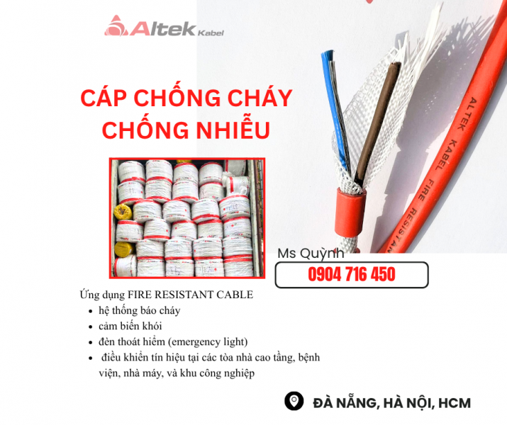 Cáp Chống Cháy,Báo Cháy 2x0.75, 2x1.0, 2x1.5, 2x2.5 Altek Kabel