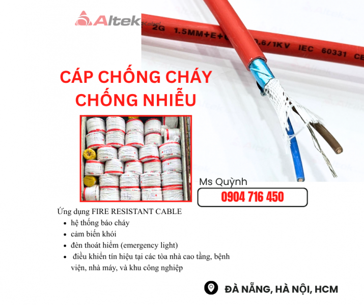 Cáp Chống Cháy,Báo Cháy 2x0.75, 2x1.0, 2x1.5, 2x2.5 Altek Kabel