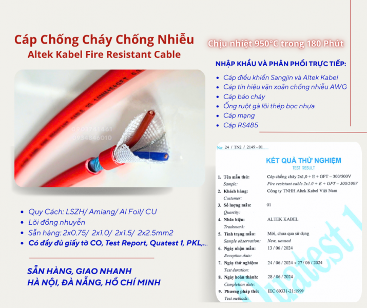 Cáp chống cháy chống nhiễu 2x0.75/2x1.0/2x1.5/2x2.5 - Altek Kabel