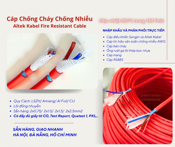 Cáp chống cháy chống nhiễu 2x0.75/2x1.0/2x1.5/2x2.5 - Altek Kabel