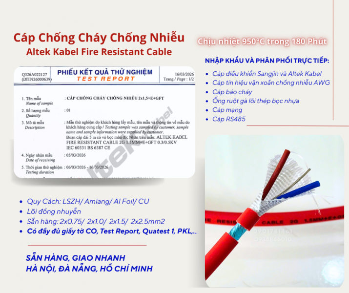 Cáp chống cháy chống nhiễu 2x0.75/2x1.0/2x1.5/2x2.5 - Altek Kabel