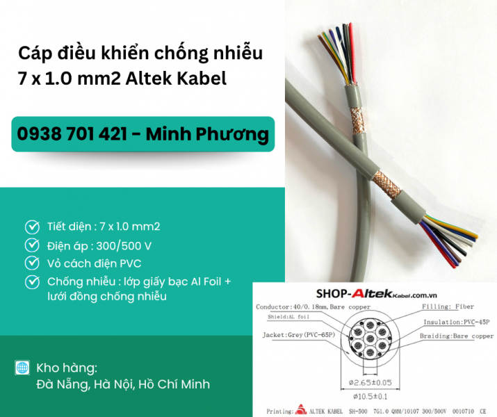 Cáp điều khiển có lưới chống nhiễu 7x1.0mm2 giao ngay Hồ Chí Minh, Bình Dương