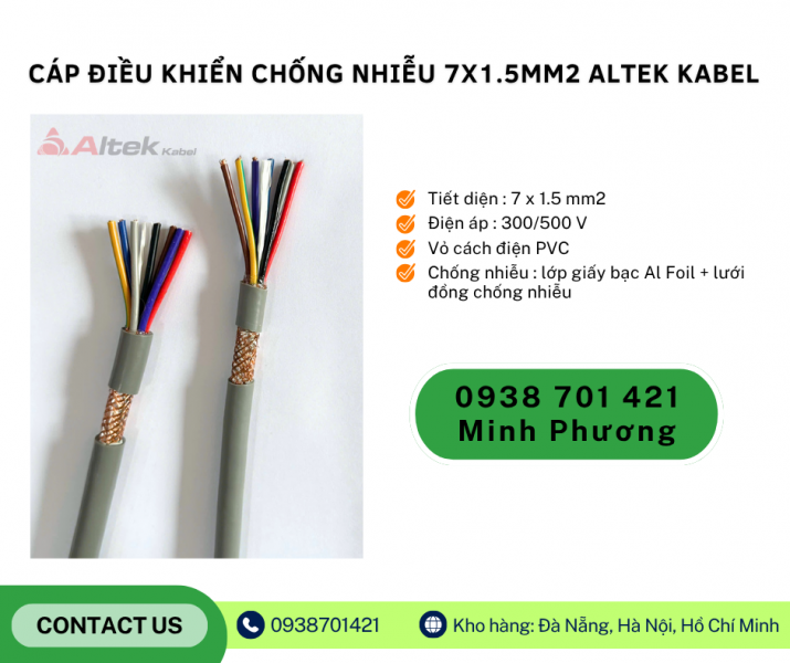   Dây cáp điện chống nhiễu 7x1.5mm2 Altek Kabel sẵn kho Hà Nội, Hưng Yên, Lào Cai