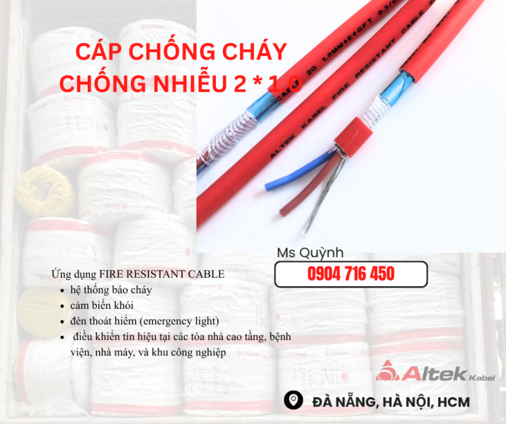 Dây cáp báo cháy,cáp chống cháy 2x1.0 FR Altek Kabel Đà Nẵng, Sài Gòn, Bình Định, Bình Dương, Huế