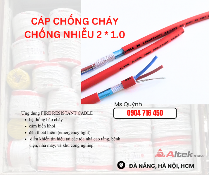 Dây cáp báo cháy,cáp chống cháy 2x1.0 FR Altek Kabel Đà Nẵng, Sài Gòn, Bình Định, Bình Dương, Huế