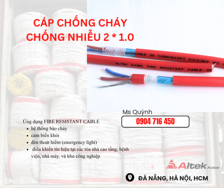 Dây cáp báo cháy,cáp chống cháy 2x1.0 FR Altek Kabel Đà Nẵng, Sài Gòn, Bình Định, Bình Dương, Huế
