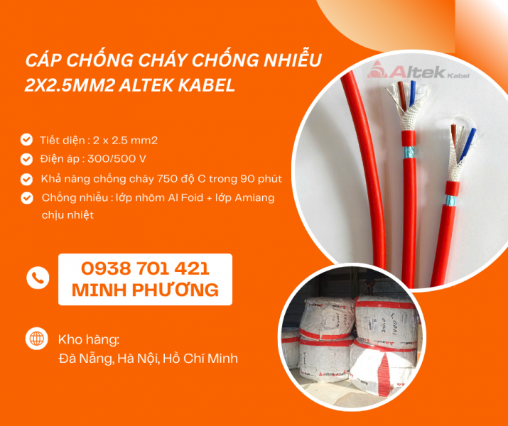Cáp điện chống cháy chống nhiễu 2 lõi 2.5mm2 phân phối Đà Nẵng, Gia Lai, Hà Nội