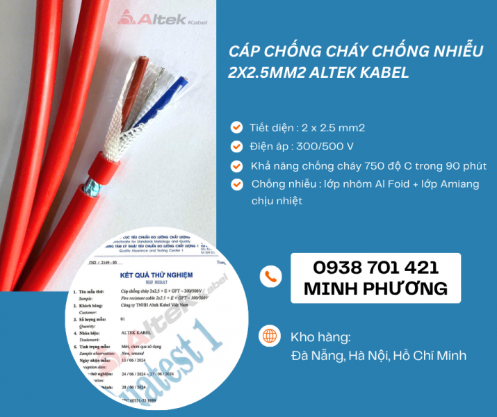 Cáp điện chống cháy chống nhiễu 2 lõi 2.5mm2 phân phối Đà Nẵng, Gia Lai, Hà Nội