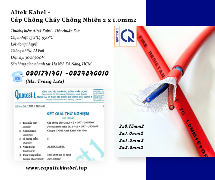 Cáp chống cháy chống nhiễu 2x1.0mm2 - Altek Kabel giao nhanh Đà Nẵng