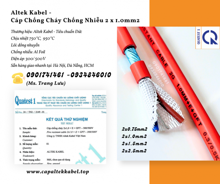 Cáp chống cháy chống nhiễu 2x1.0mm2 - Altek Kabel giao nhanh Đà Nẵng