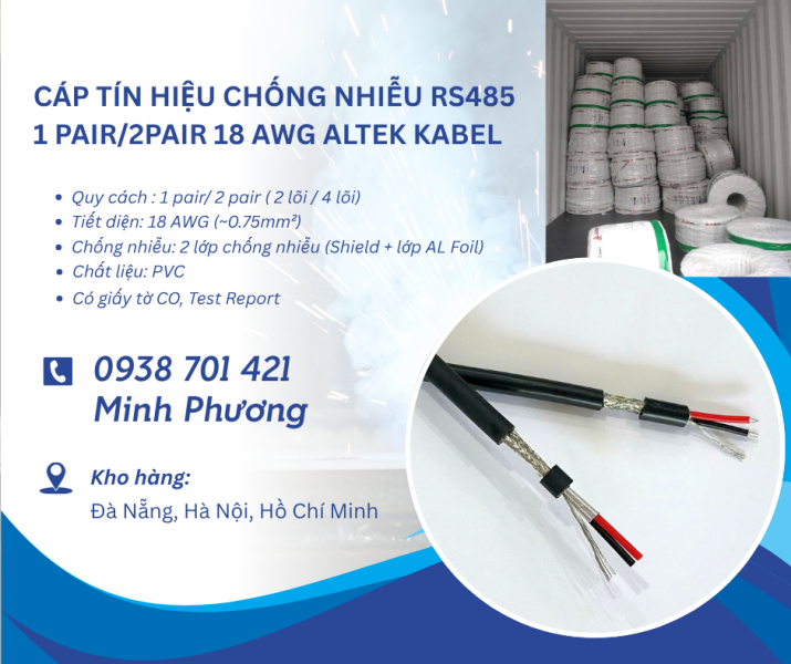 Cáp tín hiệu RS485 1 Pair/ 2 Pair 18AWG chống nhiễu – Giá tốt, sẵn kho Đà Nẵng