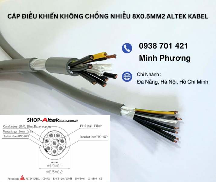 Cáp điều khiển không chống nhiễu 8x0.5mm² – Giá tốt, chất lượng ổn định cho hệ thống công nghiệp
