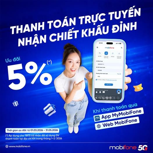 Thanh toán trực tuyến nhận chiết khấu cực hời cùng MobiFone