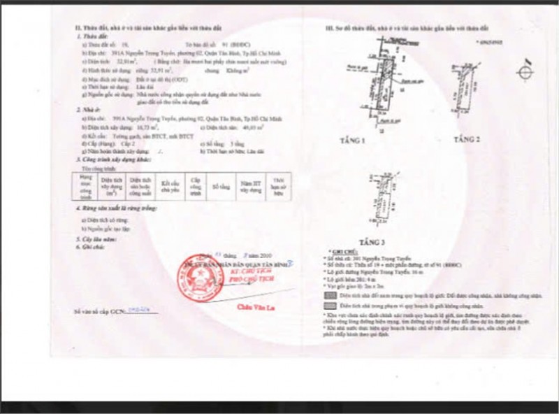 Ngân hàng BIDV thanh lý tài sản tại địa chỉ 391A, Nguyễn Trọng Tuyển, phường 02, Q. Tân Bình, Tp.HCM