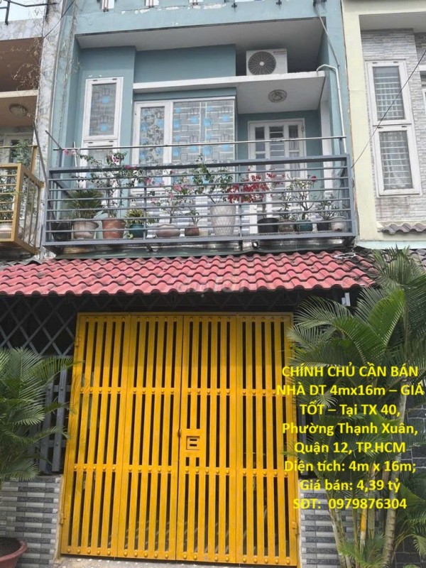 CHÍNH CHỦ CẦN BÁN NHÀ DT 4mx16m – GIÁ TỐT – Tại TX 40, Phường Thạnh Xuân, Quận 12, TP.HCM