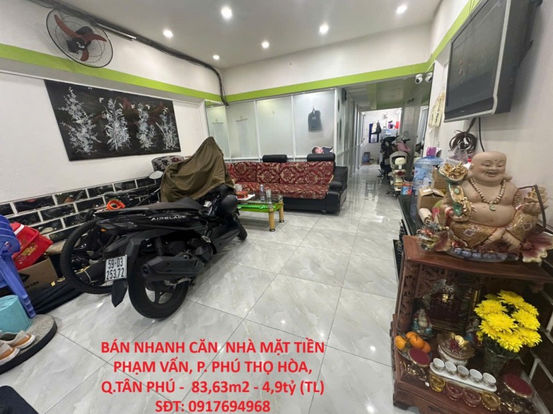 BÁN NHANH CĂN  NHÀ MẶT TIỀN PHẠM VẤN, P. PHÚ THỌ HÒA, Q.TÂN PHÚ -  83,63m2 - 4,9tỷ (TL) - Xe Hơi