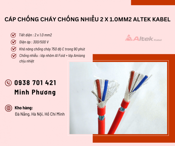 Cáp chống cháy chống nhiễu Altek Kabel 2x1.0mm2 phân phối Đà Nẵng, Khánh Hòa
