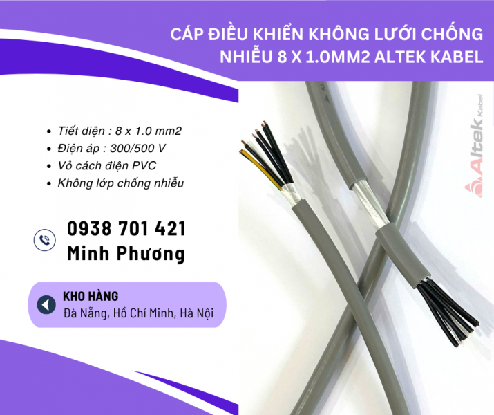 Cáp điều khiển không lưới chống nhiễu 8x1.0mm² – Dây điều khiển 8 lõi 1.0 chất lượng