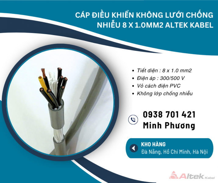 Cáp điều khiển không lưới chống nhiễu 8x1.0mm² – Dây điều khiển 8 lõi 1.0 chất lượng