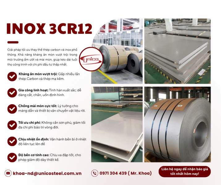 INOX 3CR12: GIẢI PHÁP VẬT LIỆU CHIẾN LƯỢC – TỐI ƯU CHI PHÍ VÒNG ĐỜI DỰ ÁN Trong kỷ nguyên công nghiệ