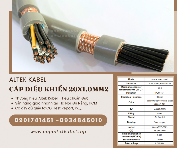 Cáp điều khiển chống nhiễu 20x1.0 Hà Nội, Đà Nẵng, Sài Gòn Altek Kabel chính hãng