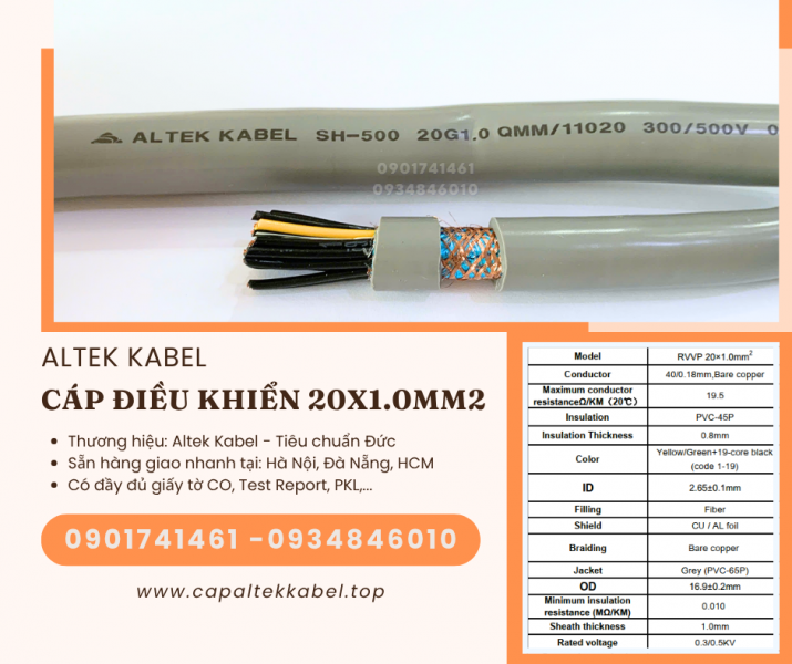 Cáp điều khiển chống nhiễu 20x1.0 Hà Nội, Đà Nẵng, Sài Gòn Altek Kabel chính hãng