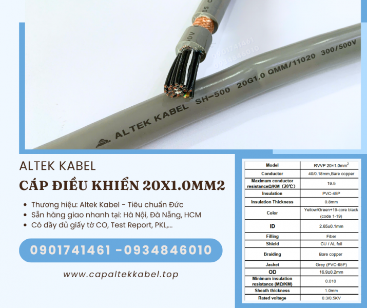 Cáp điều khiển chống nhiễu 20x1.0 Hà Nội, Đà Nẵng, Sài Gòn Altek Kabel chính hãng