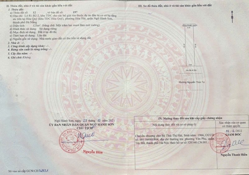 Cần bán lô đất TĐC Hòa Quý, vị trí đẹp, pháp lý rõ ràng, thích hợp xây ở hoặc đầu tư lâu dài