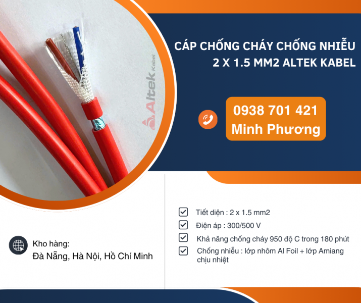 Cáp chống cháy chống nhiễu Altek Kabel 2 lõi 1.5mm2 Hồ Chí Minh, Quảng Ngãi
