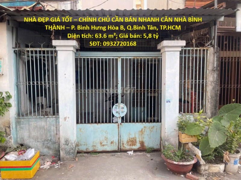 NHÀ ĐẸP GIÁ TỐT – CHÍNH CHỦ CẦN BÁN NHANH CĂN NHÀ BÌNH THÀNH – P. Bình Hưng Hòa B, Q.Bình Tân,