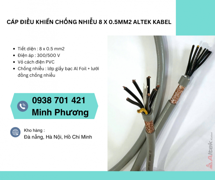 Dây cáp điều khiển có lưới chống nhiễu 8x0.5mm2 giá tốt Đà Nẵng, Nghệ An, Huế