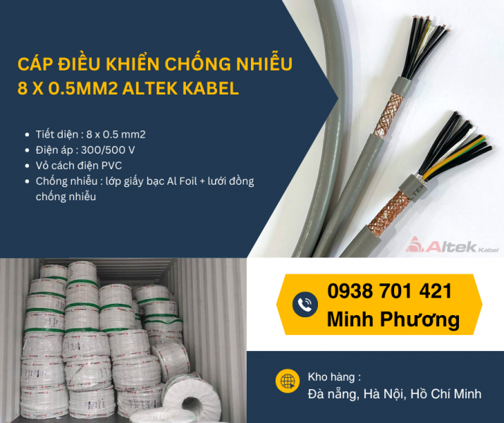 Dây cáp điều khiển có lưới chống nhiễu 8x0.5mm2 giá tốt Đà Nẵng, Nghệ An, Huế