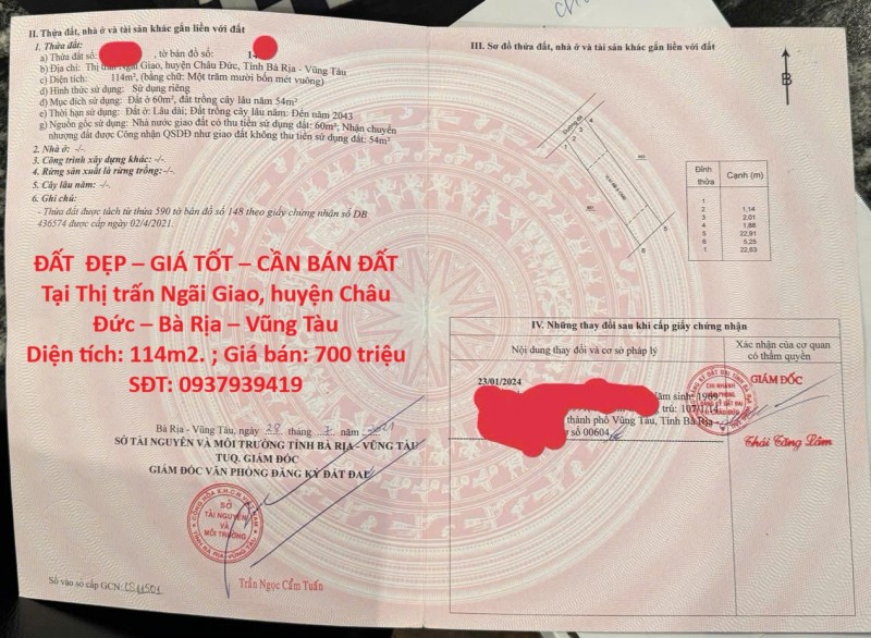 ĐẤT  ĐẸP – GIÁ TỐT – CẦN BÁN ĐẤT Tại Thị trấn Ngãi Giao, huyện Châu Đức – Bà Rịa – Vũng Tàu