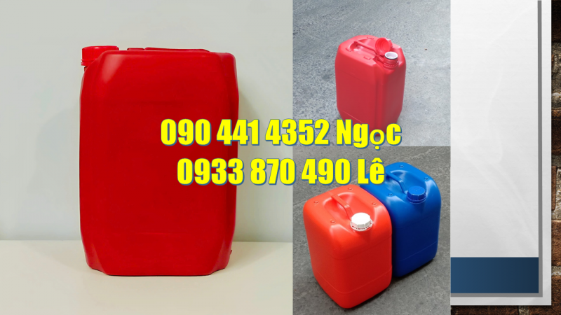 Công ty sx can 20 lít màu phân loại hóa chất, can nhựa 25 lít vuông nắp đỏ, trắng, xanh 