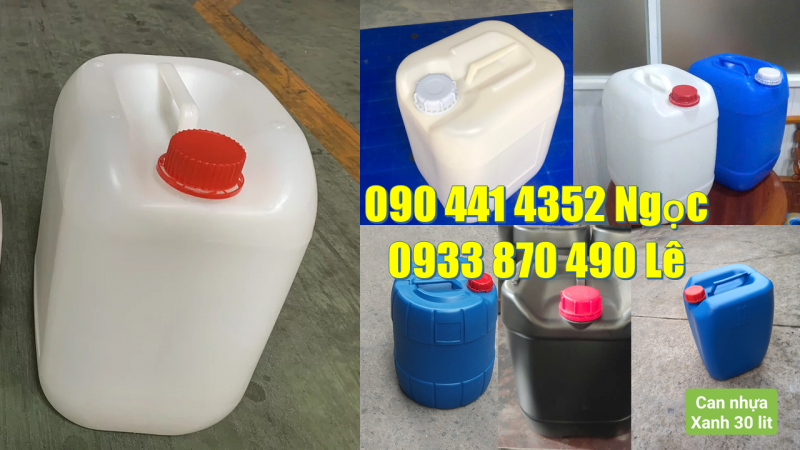 Công ty sx can 20 lít màu phân loại hóa chất, can nhựa 25 lít vuông nắp đỏ, trắng, xanh 