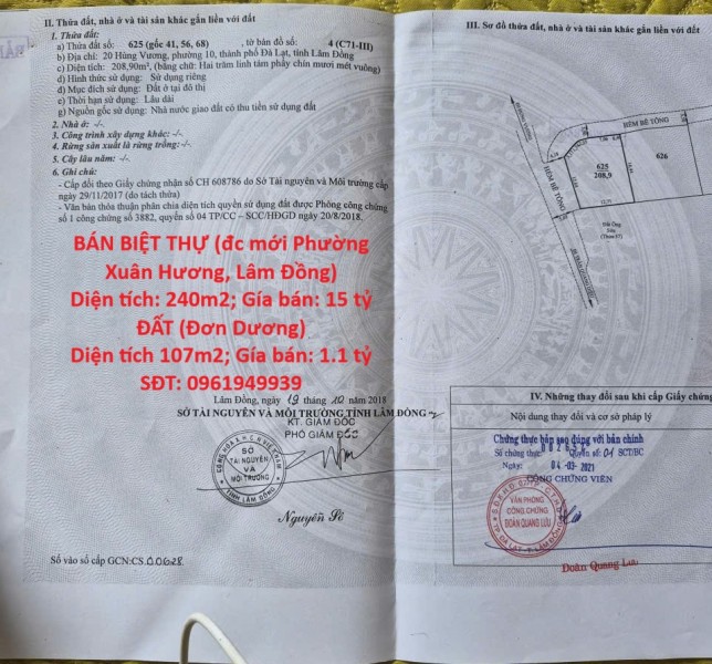 CHÍNH CHỦ BÁN NHANH CĂN BIỆT THỰ Phường 10 Đà Lạt, Lâm Đồng