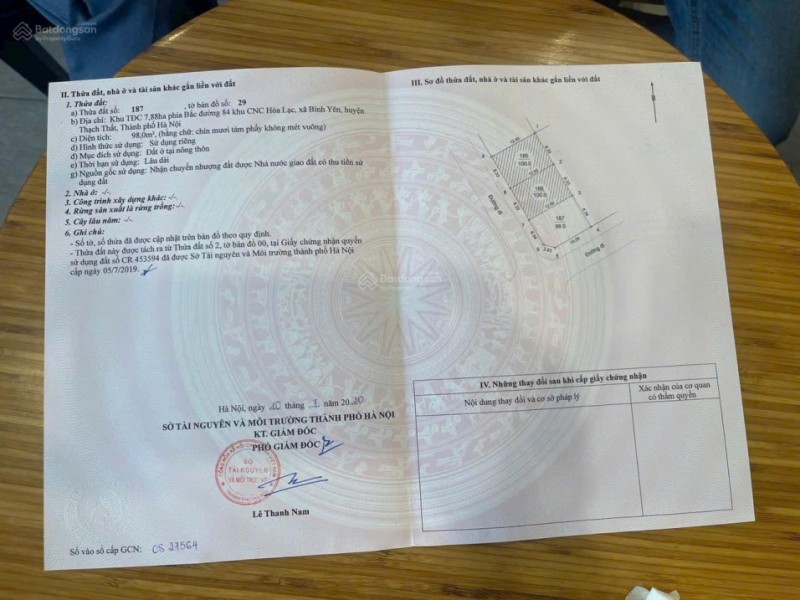 Bán đất thổ 98m2, sắn sổ khu lõi Công Nghệ Cao Hòa Lạc, Bình Yên, Thạch Thất, đường 2 ô tô tránh