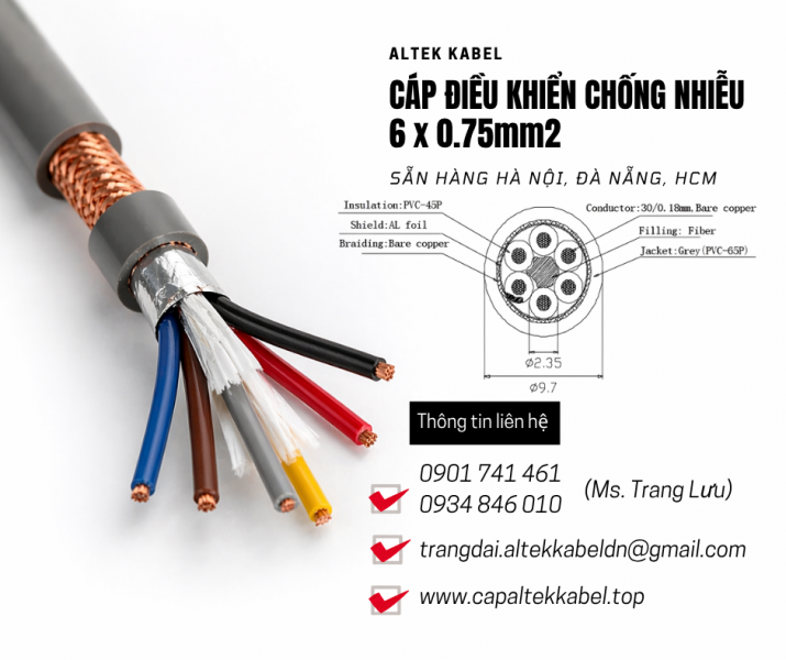 Cáp điều khiển Altek Kabel 6x0.75 chống nhiễu sẵn Hà Nội, Hưng Yên, Bắc Ninh