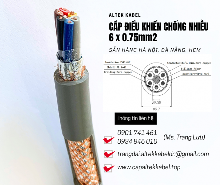 Cáp điều khiển Altek Kabel 6x0.75 chống nhiễu sẵn Hà Nội, Hưng Yên, Bắc Ninh