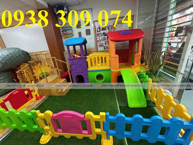 Bộ cầu trượt 2 khối nhà, nhà khối cầu trượt nhựa trẻ em