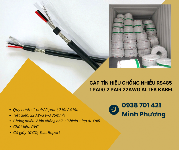 Cáp tín hiệu chống nhiễu RS485 1 Pair/ 2 Pair 22AWG – Giá tốt, sẵn kho, giao nhanh