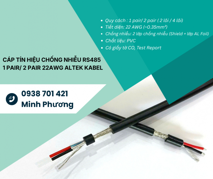 Cáp tín hiệu chống nhiễu RS485 1 Pair/ 2 Pair 22AWG – Giá tốt, sẵn kho, giao nhanh