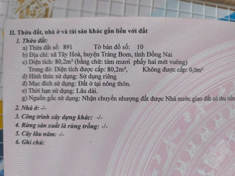 ĐẤT ĐẸP- GIÁ TỐT CHÍNH CHỦ BÁN NHANH LÔ ĐẤT VỊ TRÍ ĐẮC ĐỊA TẠI Xã Tây Hoà, Trảng Bom, Đồng Nai
