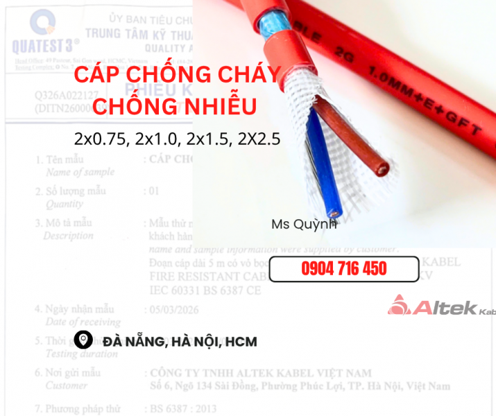 Cáp báo cháy, chống cháy FR 2x0.75, 2x1.0, 2x1.5, 2x2.5 Altek Kabel