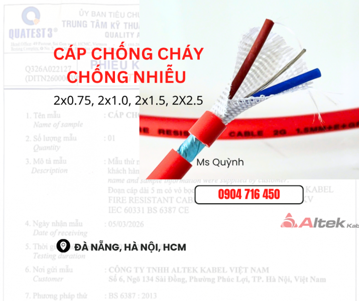 Cáp báo cháy, chống cháy FR 2x0.75, 2x1.0, 2x1.5, 2x2.5 Altek Kabel
